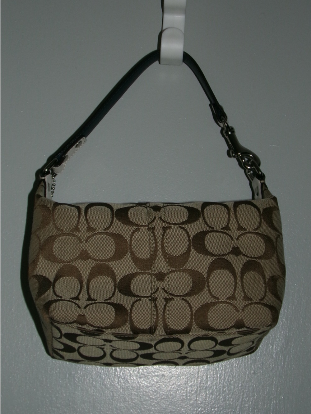 Coach Khaki Signature Mini Shoulder Bag with Blue Leopard Stripe - Picture 2 of 8
